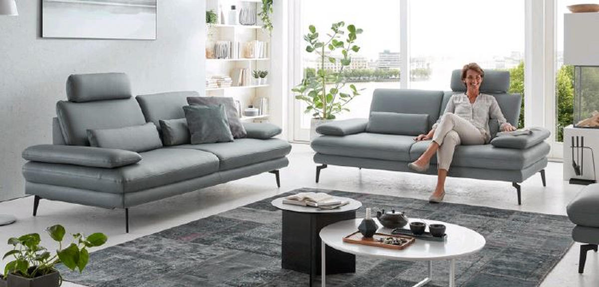 2,5-SITZER in Echtleder Grau  - Schwarz/Grau, Design, Leder/Metall (196/86/104cm) - Dieter Knoll