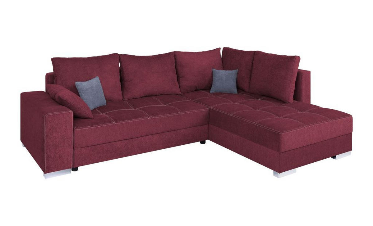 ECKSOFA Beere Webstoff  - Chromfarben/Beere, Design, Kunststoff/Textil (260/218cm) - P & B