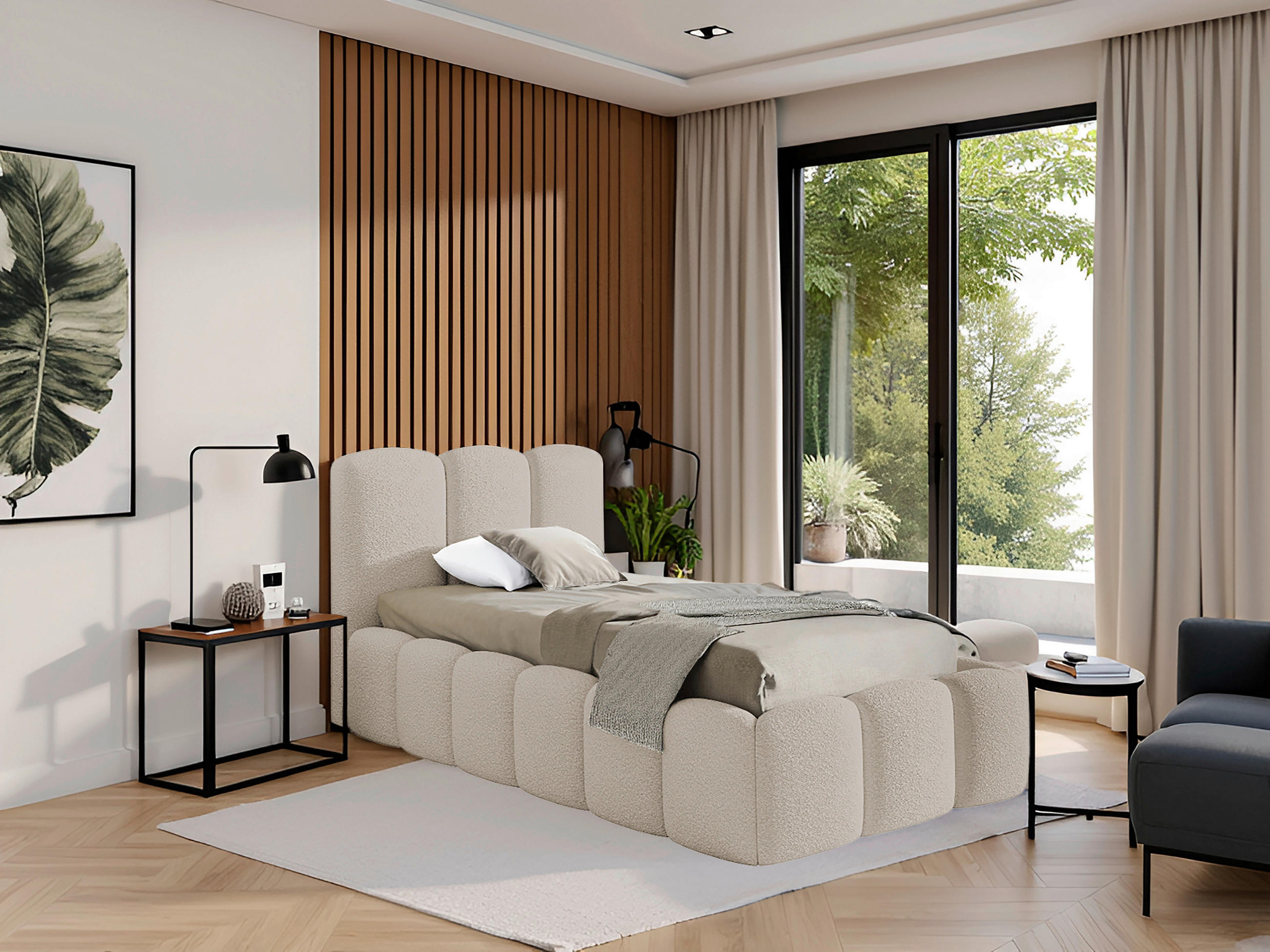 POLSTERBETT Cloudy Lattenrost, Bettkasten 90/200 cm  in Sandfarben  - Sandfarben, MODERN, Holz/Textil (90/200cm) - Livetastic