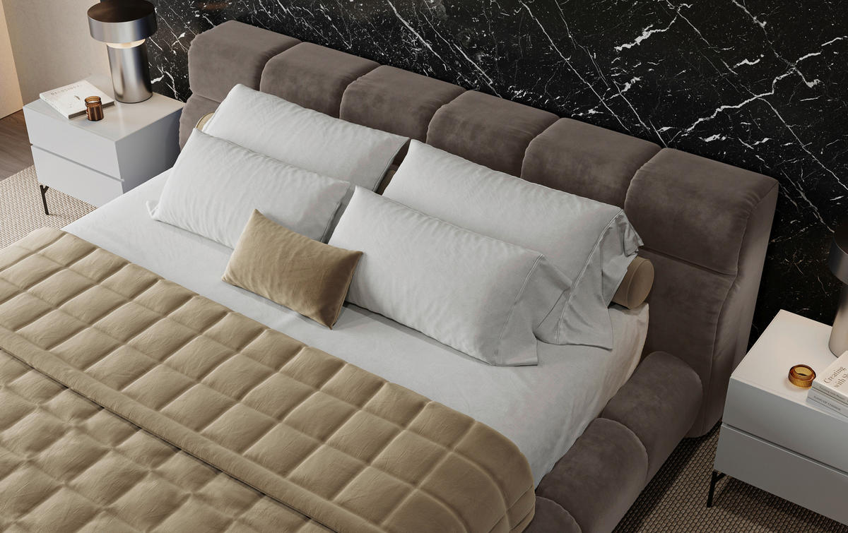 POLSTERBETT 180/200 cm,  in Graubraun,  - Graubraun/Schwarz, Design, Textil/Metall (180/200cm) - Belluti