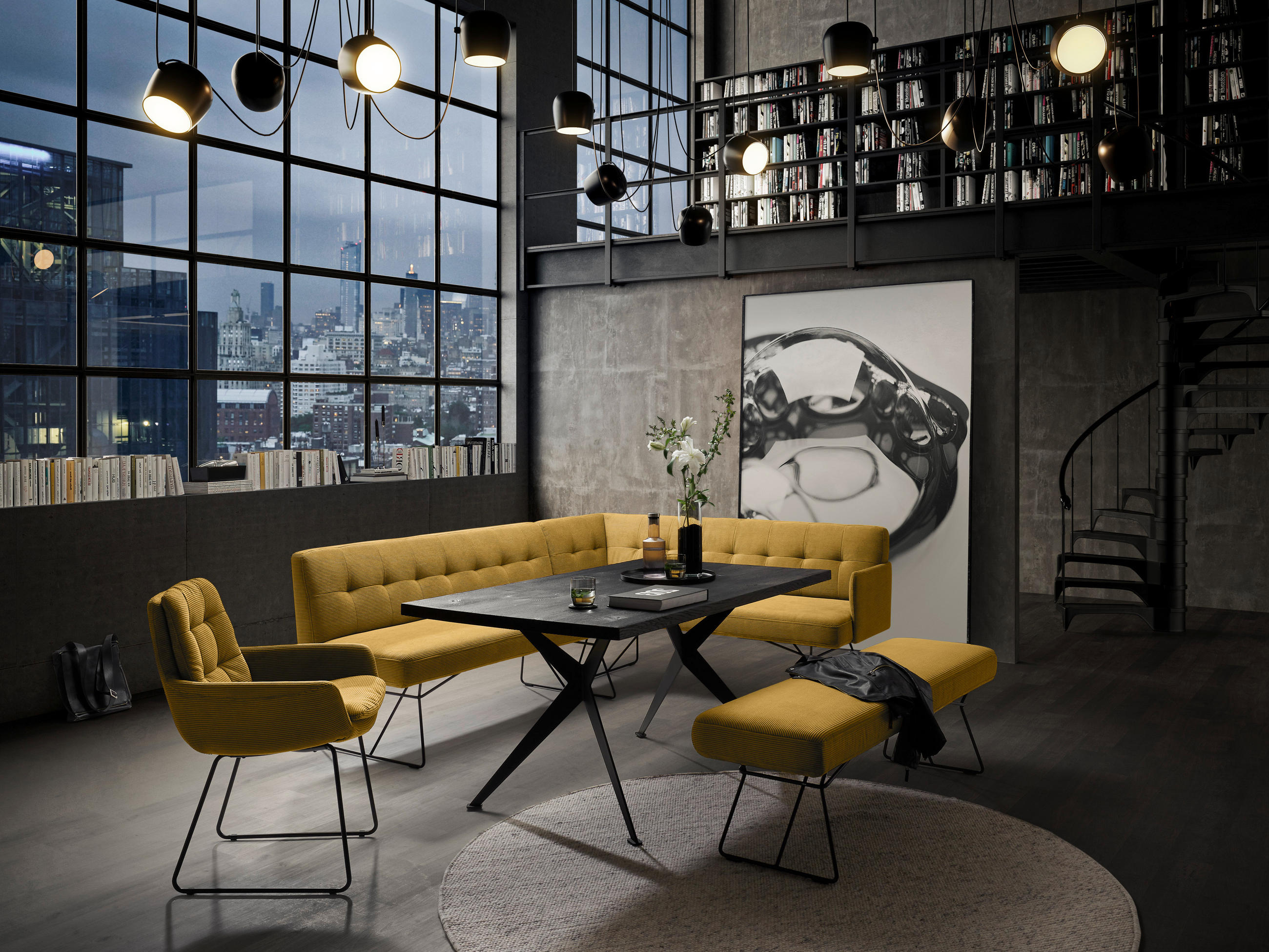 ECKBANK 232/180 cm Feincord Grün Metall   - Schwarz/Grün, Design, Textil/Metall (232/180cm) - Johann Jakob