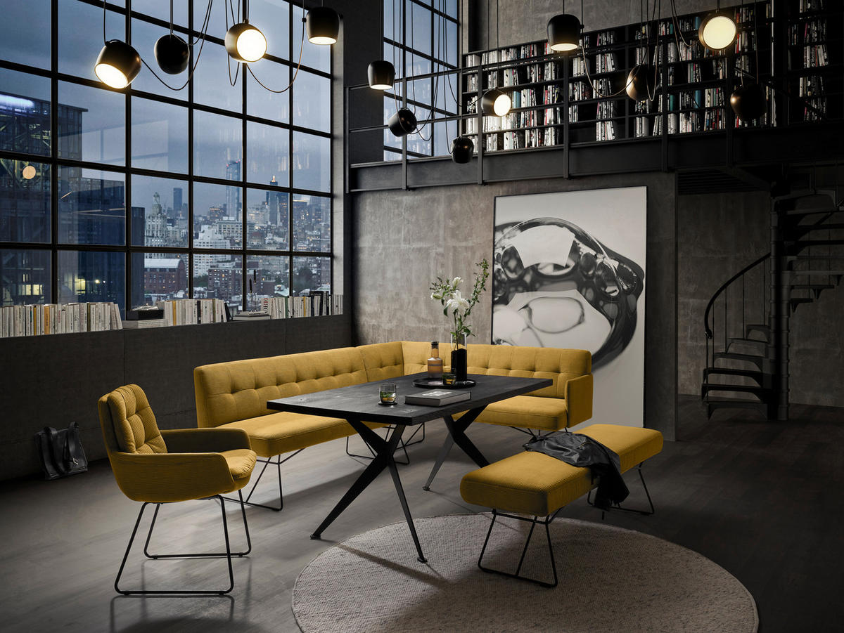 ECKBANK 232/180 cm Feincord Grün Metall   - Schwarz/Grün, Design, Textil/Metall (232/180cm) - Johann Jakob