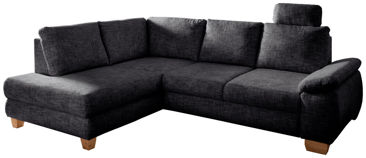ECKSCHLAFSOFA Struktur Schwarz  - Wildeiche/Schwarz, MODERN, Holz/Textil (206/265cm) - Livetastic