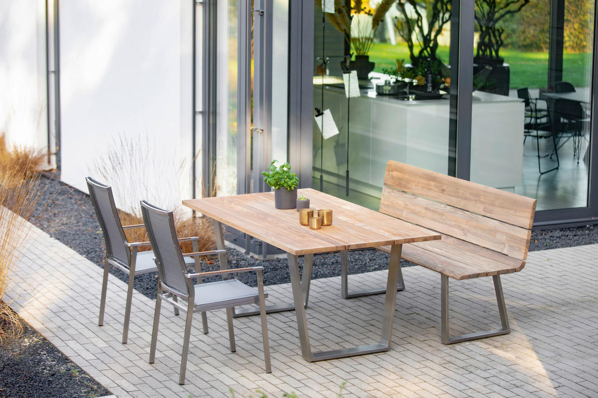 GARTENTISCH 180/95/76 cm  - Edelstahlfarben/Teakfarben, Design, Holz/Metall (180/95/76cm) - Niehoff Garden