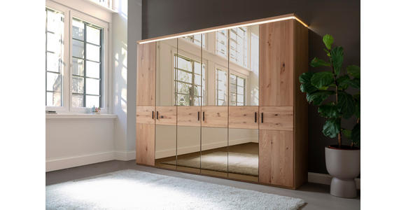 DREHTÜRENSCHRANK 296/230/62 cm 6-türig Eichefarben  - Eichefarben/Schwarz, Natur, Glas/Holz (296/230/62cm) - Linea Natura