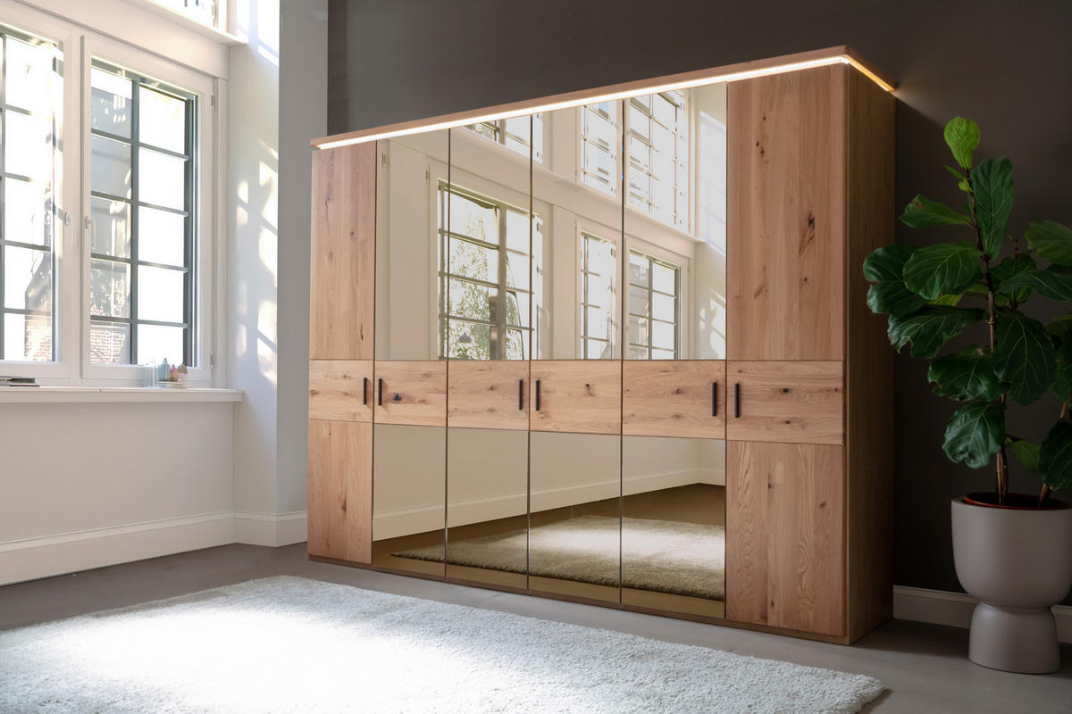 DREHTÜRENSCHRANK 296/230/62 cm 6-türig Eichefarben  - Eichefarben/Schwarz, Natur, Glas/Holz (296/230/62cm) - Linea Natura