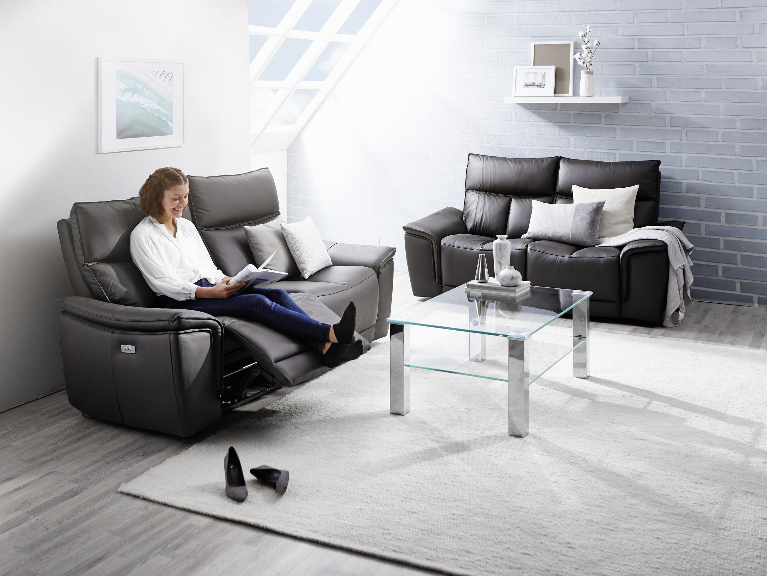 2-SITZER-SOFA Echtleder Dunkelbraun  - Dunkelbraun, KONVENTIONELL, Leder (210/102/98cm) - Celina Home