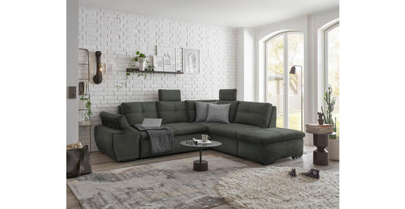 ECKSOFA  in Mikrovelours Dunkelgrün  - Dunkelgrün/Schwarz, KONVENTIONELL, Kunststoff/Textil (265/217cm) - Carryhome