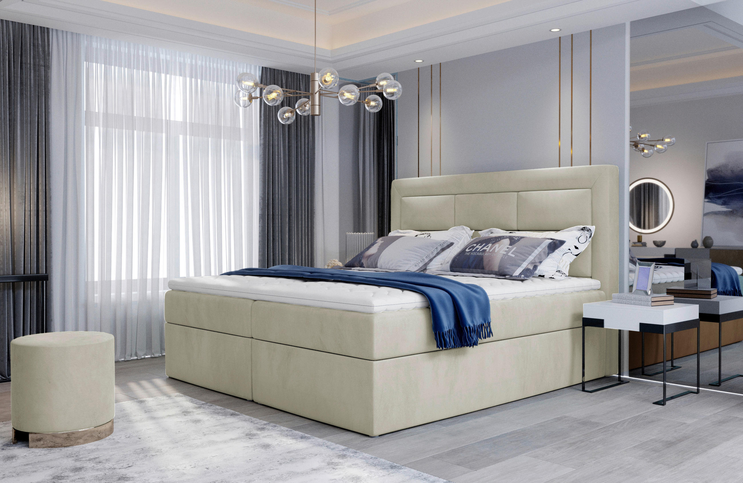 BOXBETT 180/200 cm  in Creme  - Silberfarben/Creme, MODERN, Holz/Kunststoff (180/200cm) - MID.YOU