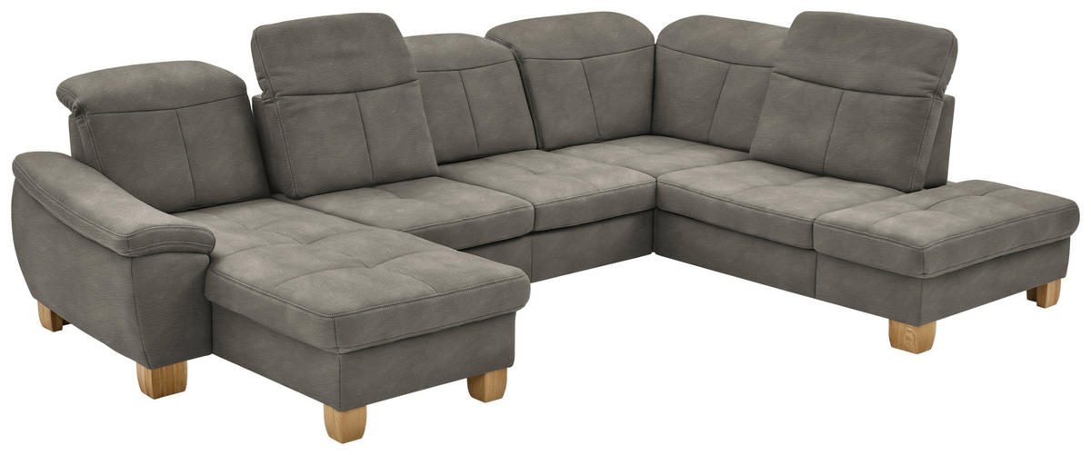 WOHNLANDSCHAFT Schlammfarben Mikrofaser  - Wildeiche/Schlammfarben, KONVENTIONELL, Holz/Textil (185/343/243cm) - Voleo
