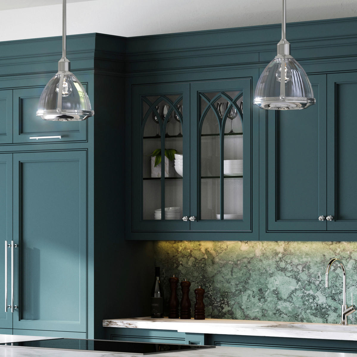 HÄNGELEUCHTE 24.8/46.6 cm    - Nickelfarben, Konventionell, Glas/Metall (24.8/46.6cm) - Elstead Lighting