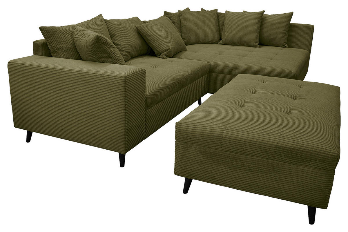 Ecksofa inkl. Hocker tekstil  maslinasto zelena   - maslinasto zelena/crna, Design, tekstil/drvo (247/174cm) - MID.YOU