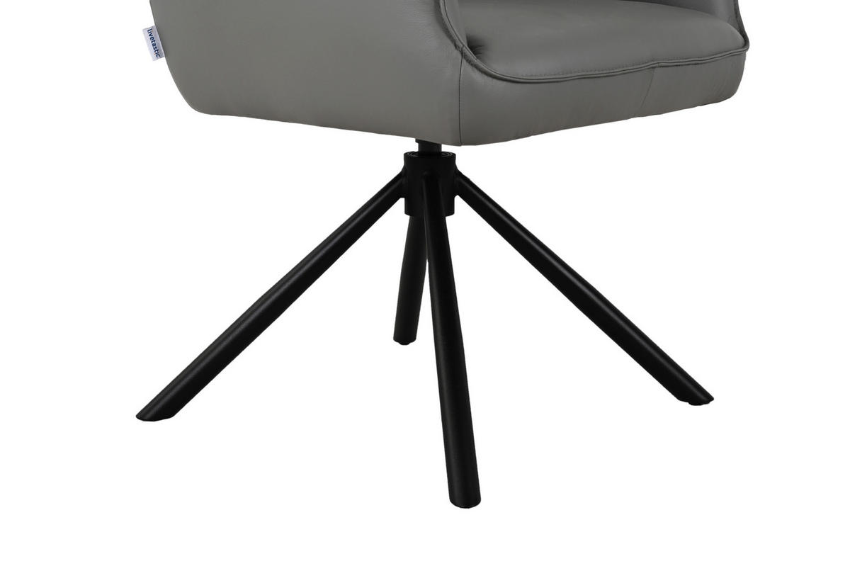 ARMLEHNSTUHL  Sitzfläche 360° drehbar, automatische Rückholfunktion  Echtleder  - Schwarz/Grau, MODERN, Leder/Metall (58,5/87,5/61cm) - Livetastic