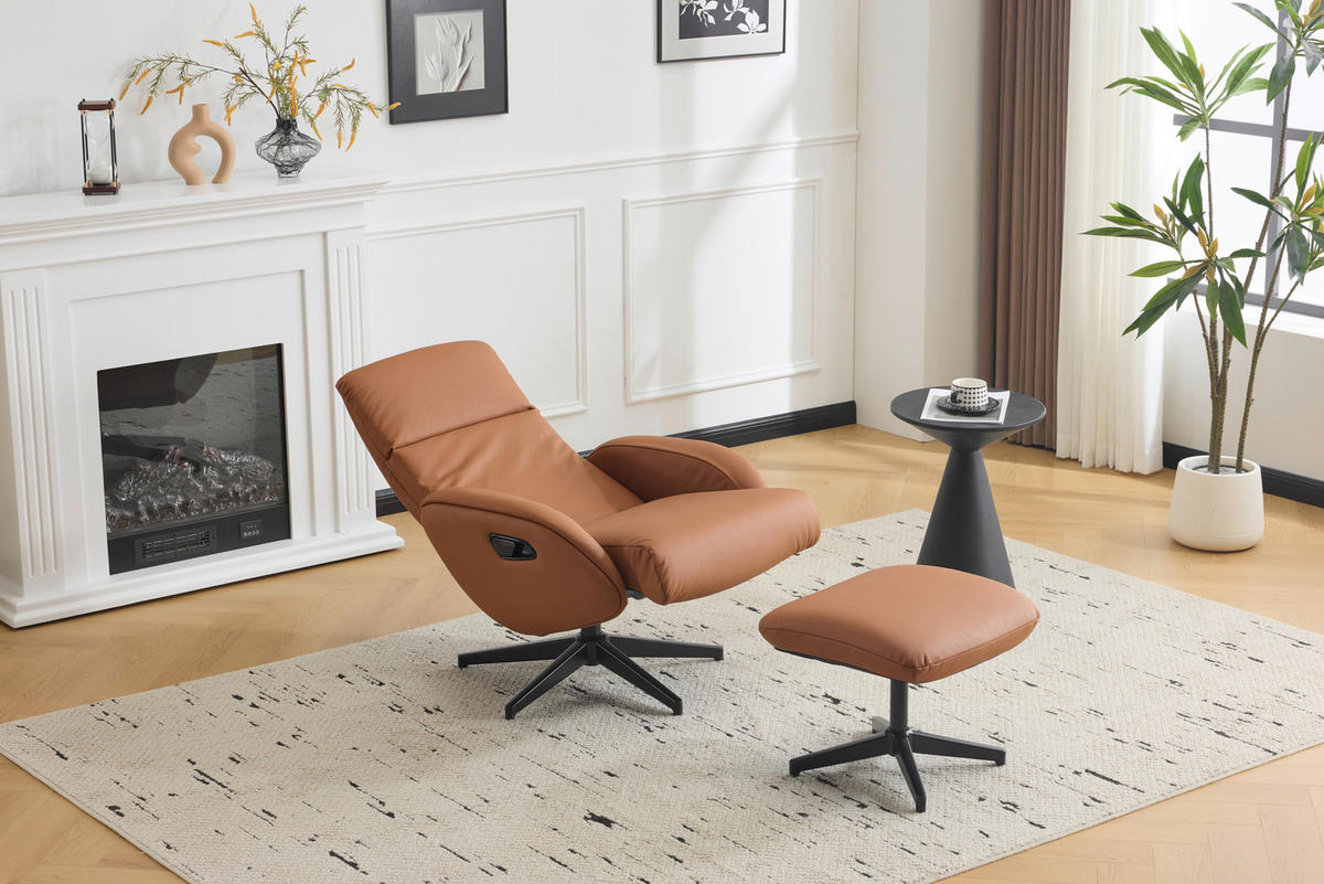 RELAXSESSELSET in Textil, Leder Braun  - Schwarz/Braun, Design, Leder/Textil (77/107/75cm) - Livetastic