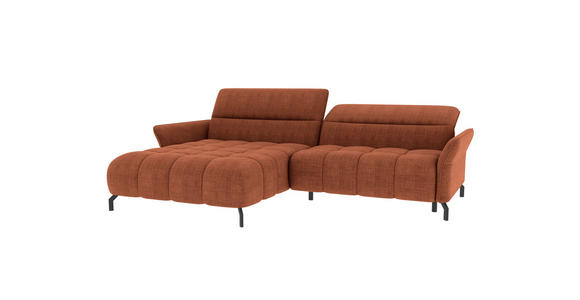 ECKSOFA Rostfarben Flachgewebe Rücken echt, Kopfteilverstellung, Sitztiefenverstellung  - Rostfarben/Schwarz, KONVENTIONELL, Textil/Metall (175/272cm) - Carryhome