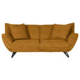 3-SITZER-SOFA in Samt Senfgelb  - Senfgelb/Schwarz, Design, Textil/Metall (203/90/95cm) - Carryhome