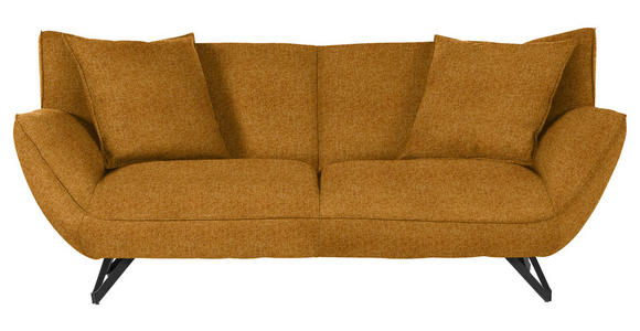 3-SITZER-SOFA in Samt Senfgelb  - Senfgelb/Schwarz, Design, Textil/Metall (203/90/95cm) - Carryhome