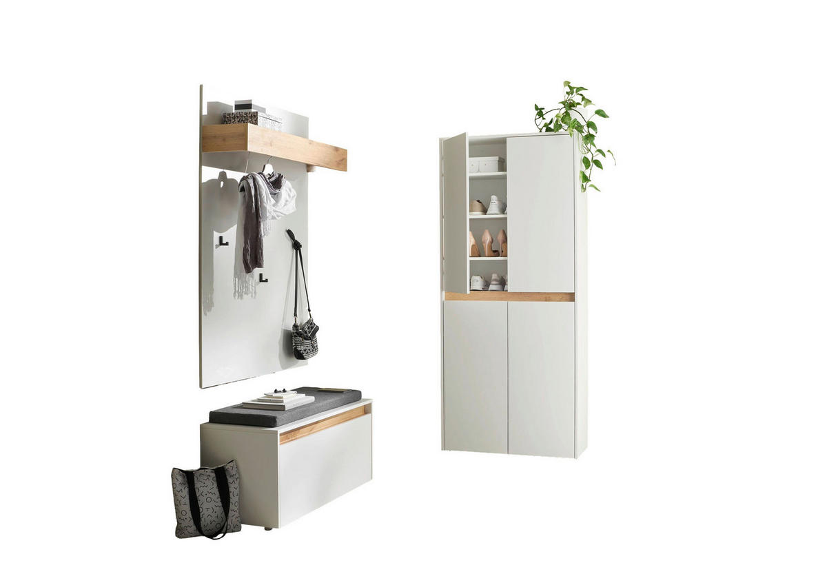 GARDEROBE 4-teilig  in 185/200/40 cm  - Eiche Wotan/Weiß, Design, Holzwerkstoff/Textil (185/200/40cm) - Modante