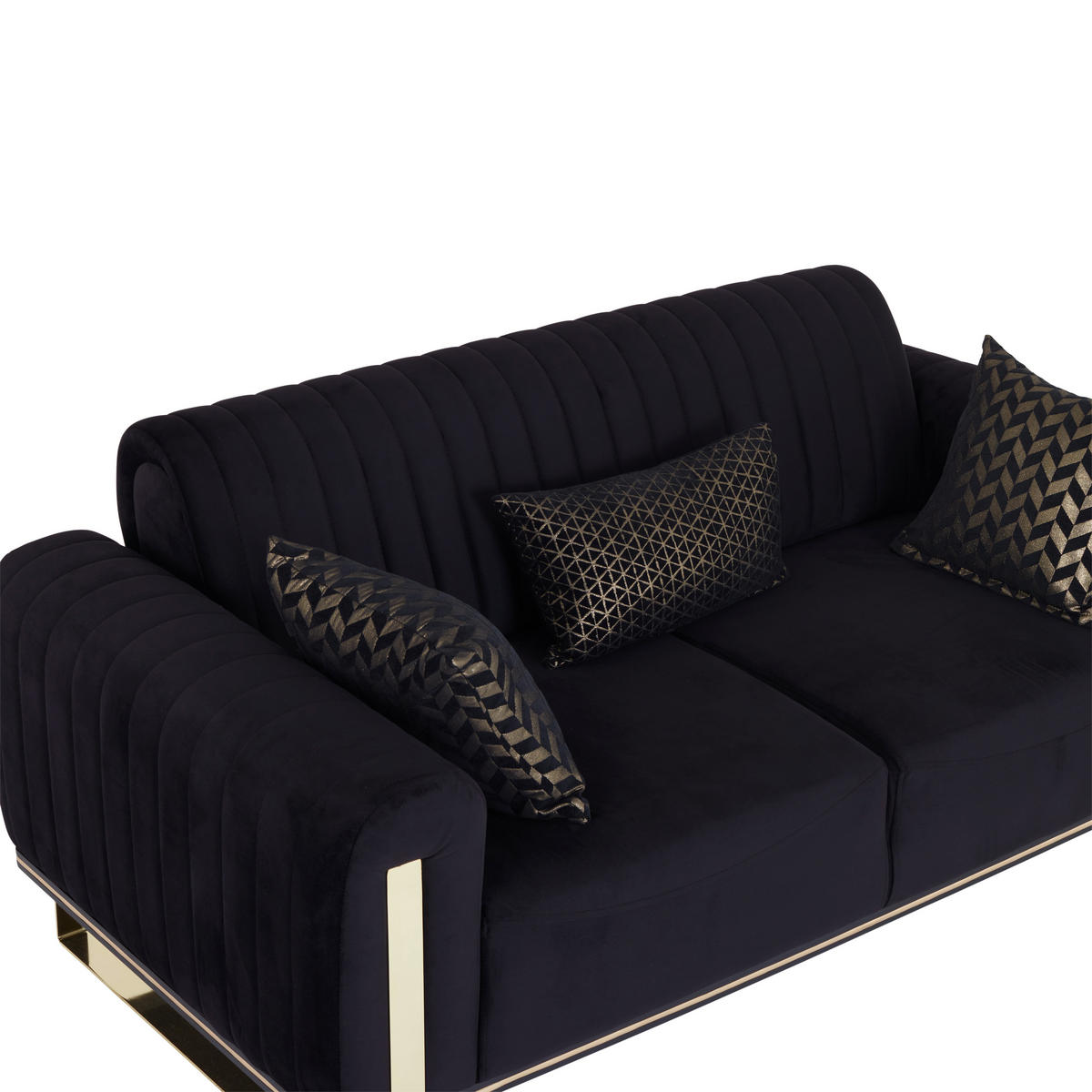2-SITZER-SOFA Velours Schwarz  - Goldfarben/Schwarz, MODERN, Textil/Metall (180/83/90cm) - Livetastic