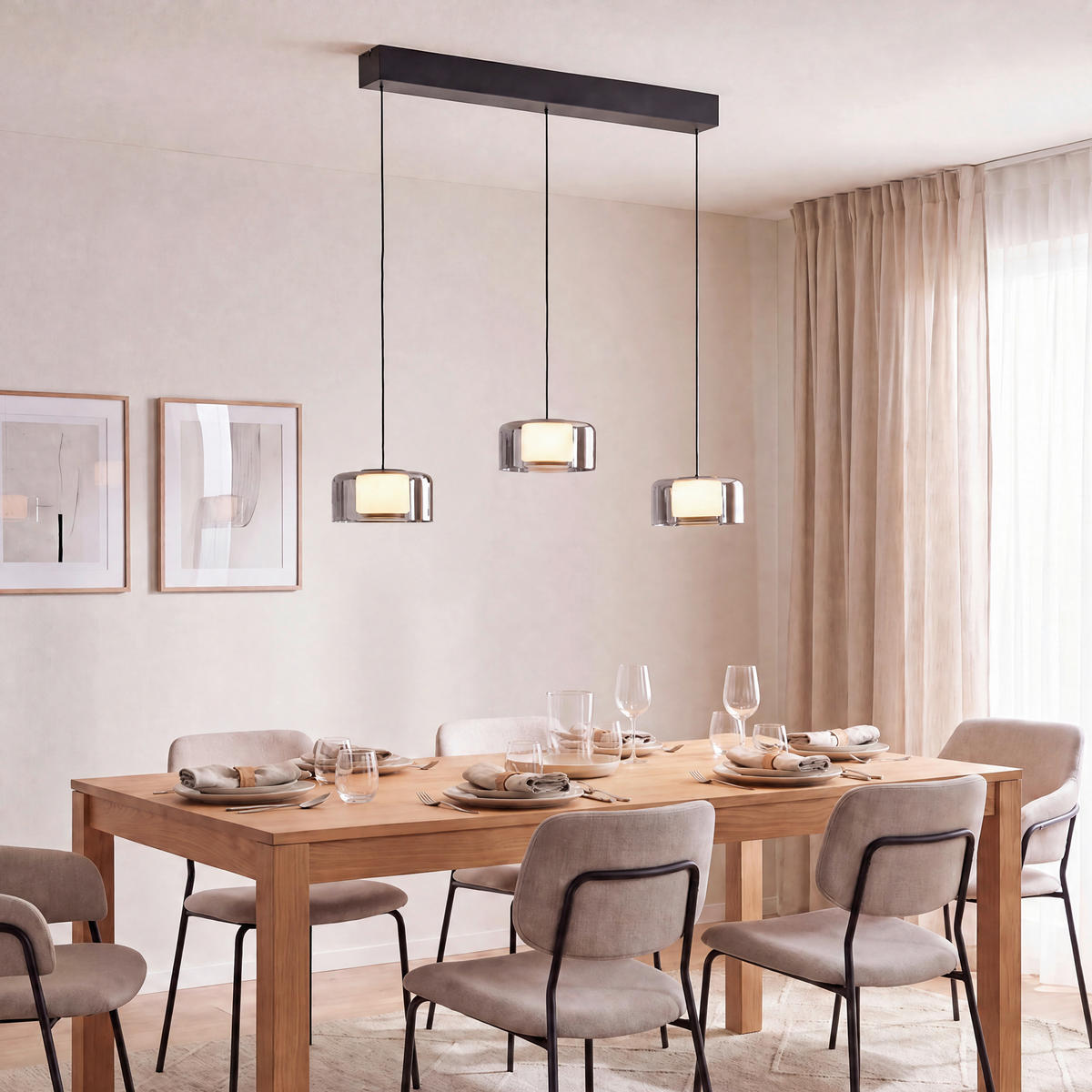 LED-HÄNGELEUCHTE Rika 66/15/220 cm  - Schwarz, Design, Glas/Kunststoff (66/15/220cm)