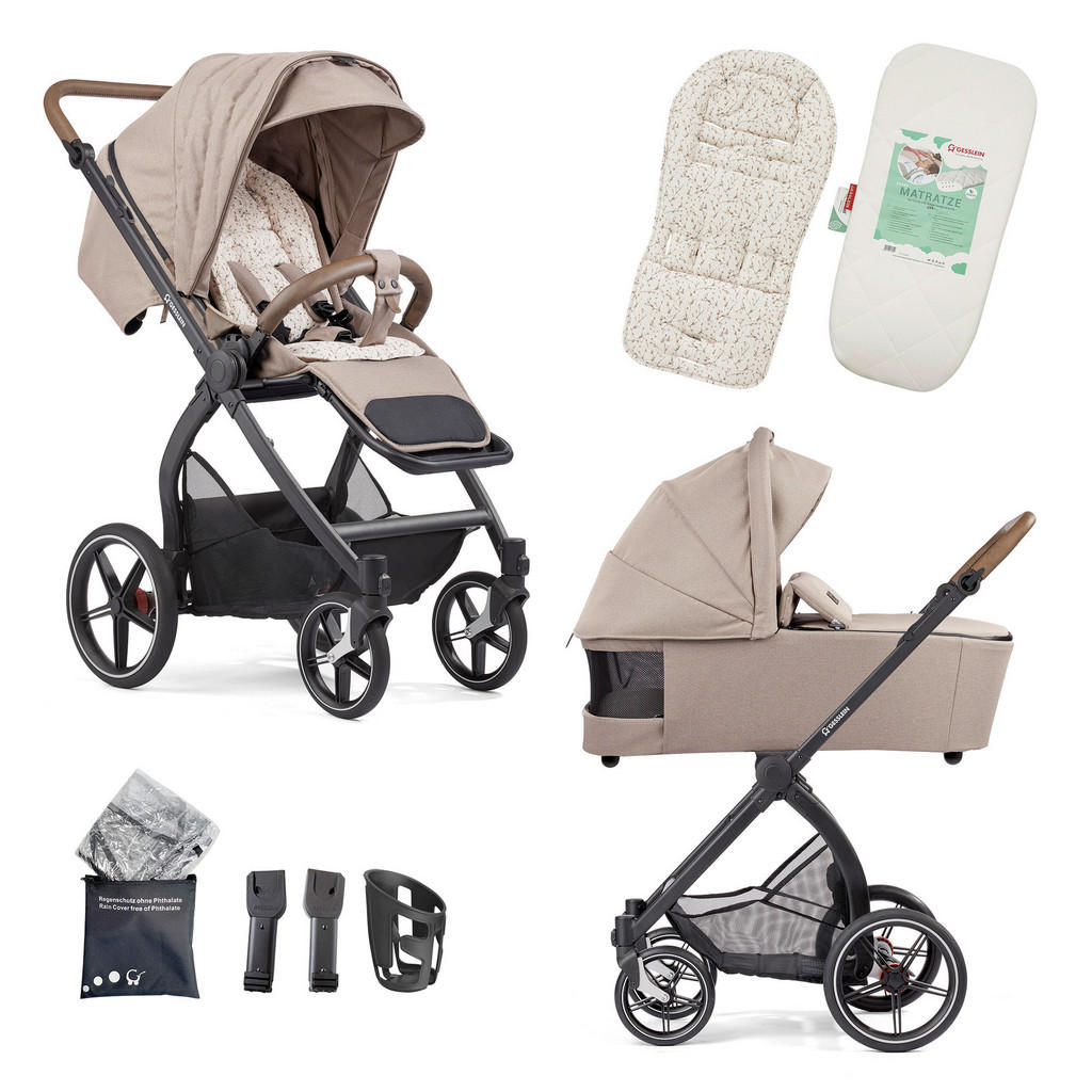 Thumbnail - Gesslein Kombikinderwagen FX4 Swing Set, Braun, Metall, 55x130x100 cm, EN 1888, UV 50+, Oeko-Tex® Standard 100, Feststel...