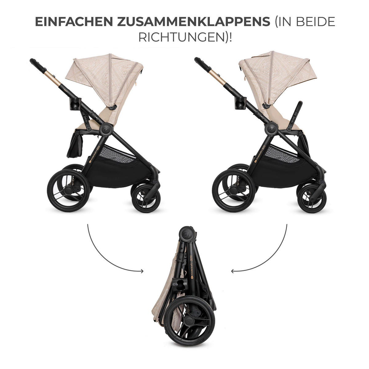 KINDERWAGENSET Nea 2 Bizuu  - Schwarz Hochglanz/Beigebraun, Basics, Kunststoff/Textil (81/60/112cm) - Kinderkraft