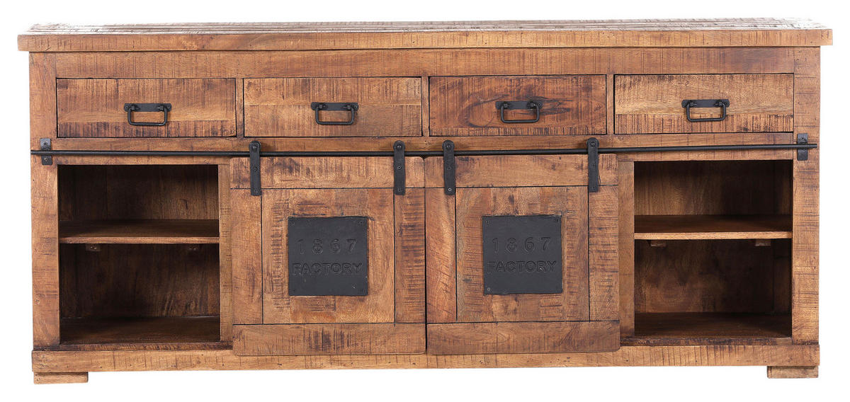 SIDEBOARD  in 195/85/45 cm  - Schwarz/Naturfarben, ROMANTIK / LANDHAUS, Holz/Metall (195/85/45cm) - Landscape