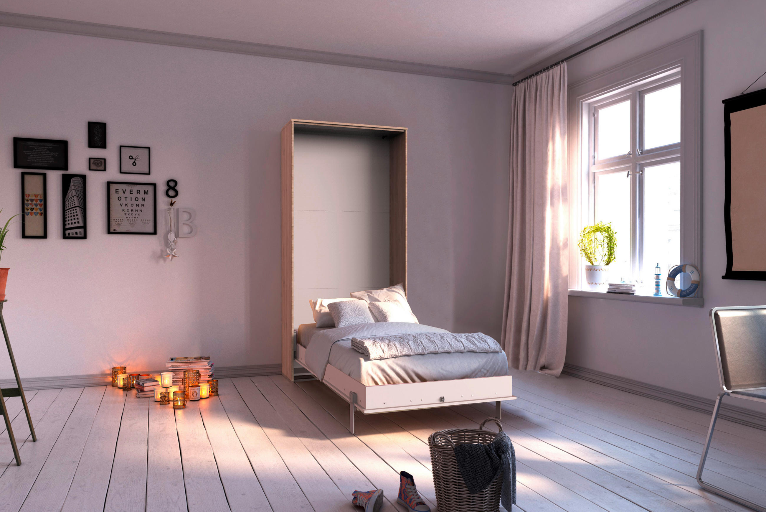 Schrankbett Mit Lattenrost 90x200 Juist Weiß/eiche