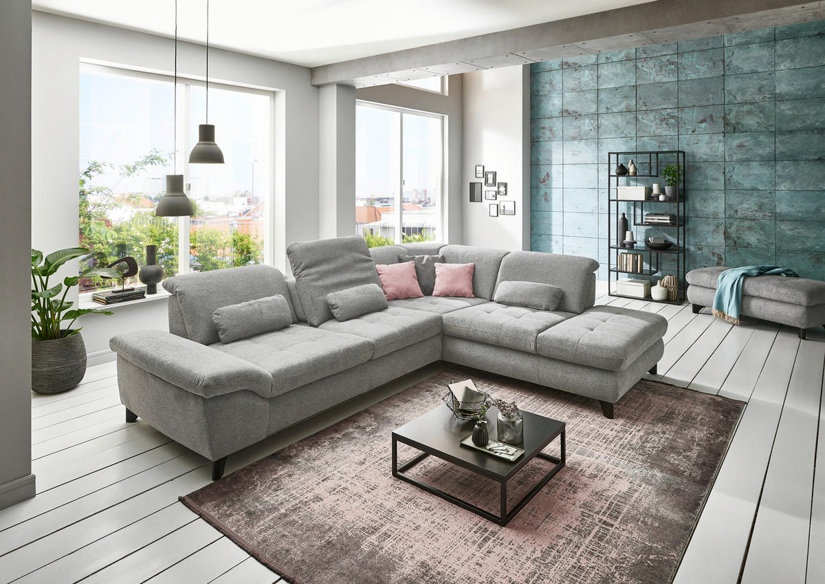ECKSOFA in Webstoff Grau  - Chromfarben/Grau, Design, Textil/Metall (260/319cm) - Beldomo Style
