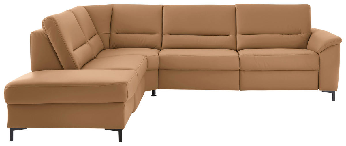 ECKSOFA  in Echtleder Hellbraun  249/290 cm  - Hellbraun/Schwarz, KONVENTIONELL, Leder/Metall (249/290cm) - Beldomo Premium