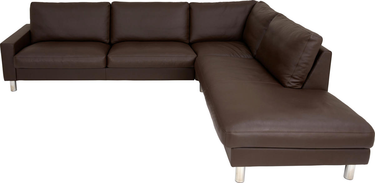 ECKSOFA  in Echtleder Dunkelbraun  280/249 cm  - Chromfarben/Dunkelbraun, Design, Leder/Metall (280/249cm) - Erpo