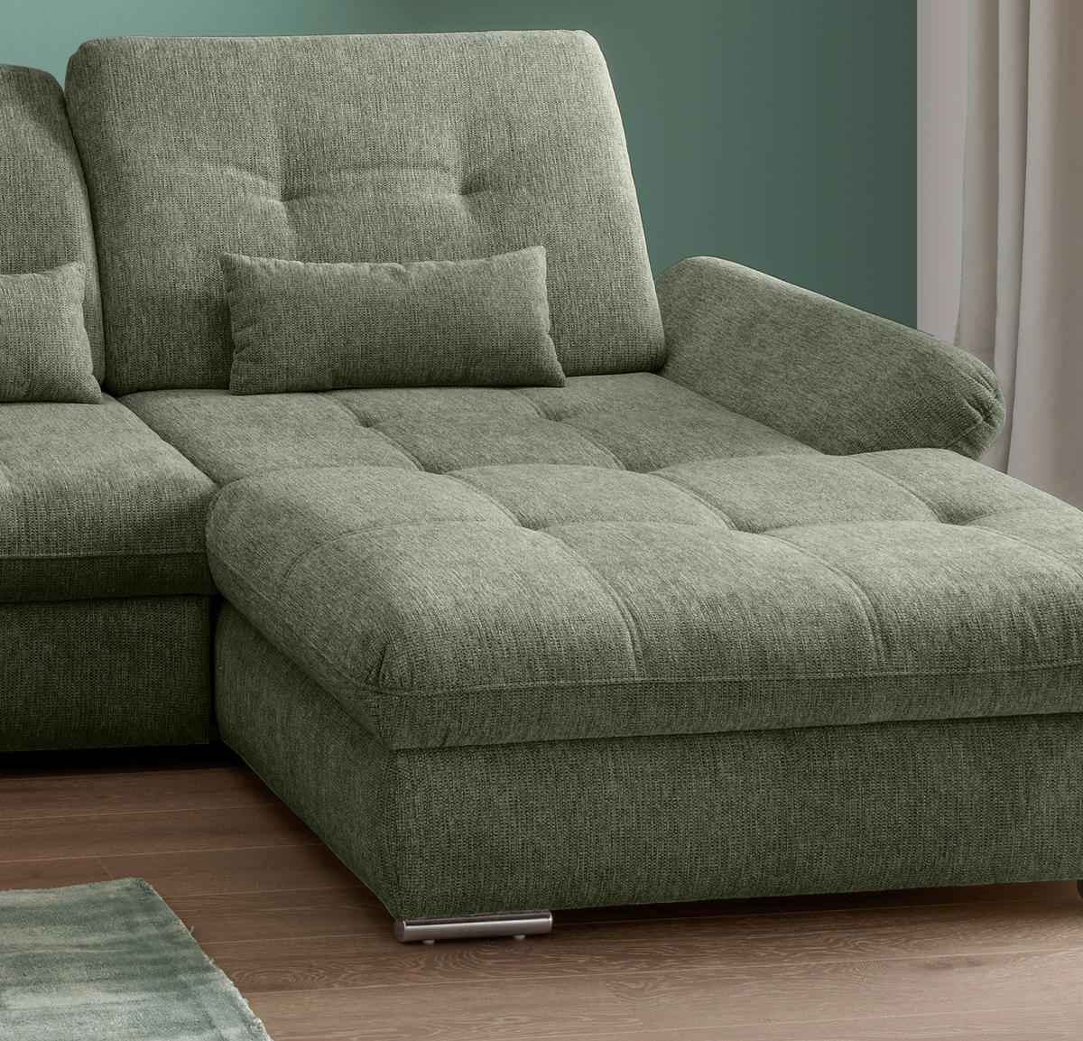 WOHNLANDSCHAFT Dunkelgrün Chenille  - Chromfarben/Dunkelgrün, MODERN, Textil/Metall (254/376/195cm) - Livetastic
