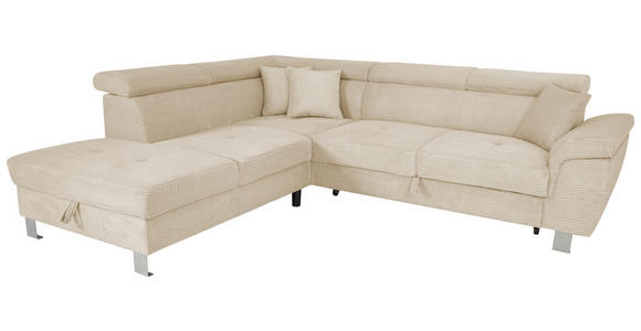 ECKSOFA inkl. Funktionen Creme Cord - Silberfarben/Creme, Design, Textil/Metall (226/257cm) - Xora