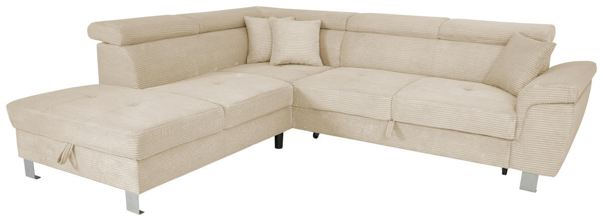 ECKSOFA in Cord Creme  - Silberfarben/Creme, Design, Textil/Metall (226/257cm) - Xora