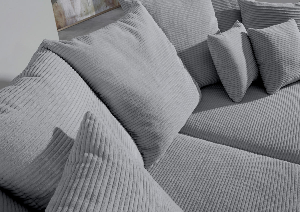 MEGASOFA Cord Hellgrau  - Hellgrau/Schwarz, ROMANTIK / LANDHAUS, Holz/Textil (276/81/140cm) - Landscape