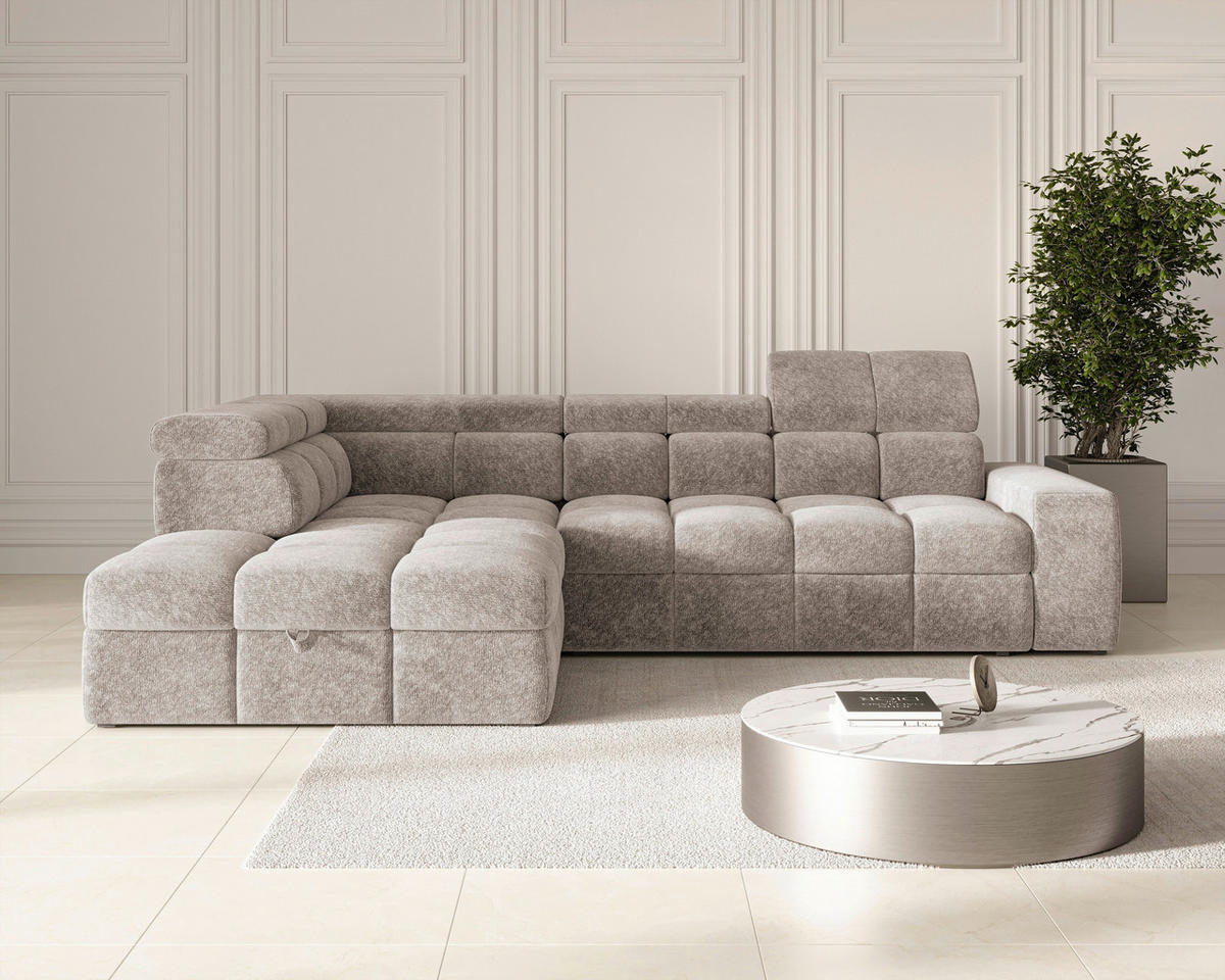 ECKSOFA  in Chenille Graubraun  - Graubraun/Schwarz, MODERN, Kunststoff/Textil (204/292cm) - Milino
