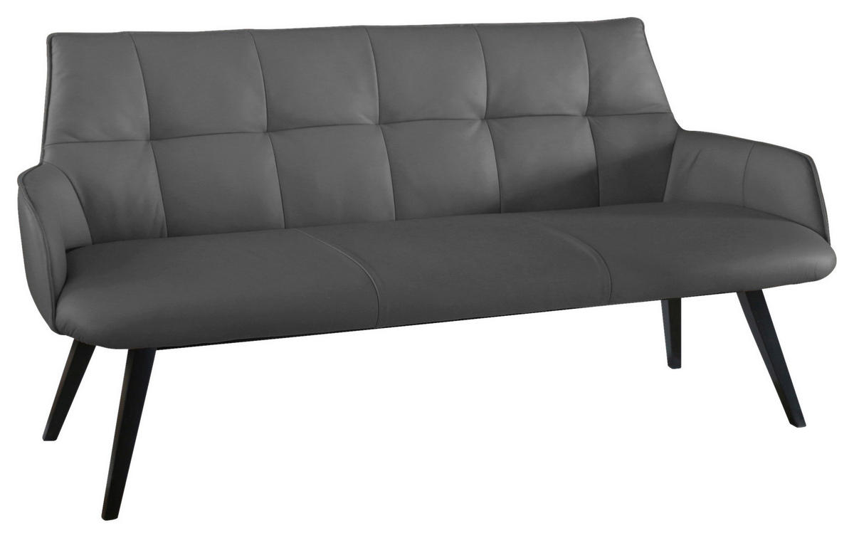 SITZBANK 160/89,5/64 cm Echtleder Anthrazit Buche massiv  - Anthrazit/Schwarz, Design, Leder/Holz (160/89,5/64cm) - Novel