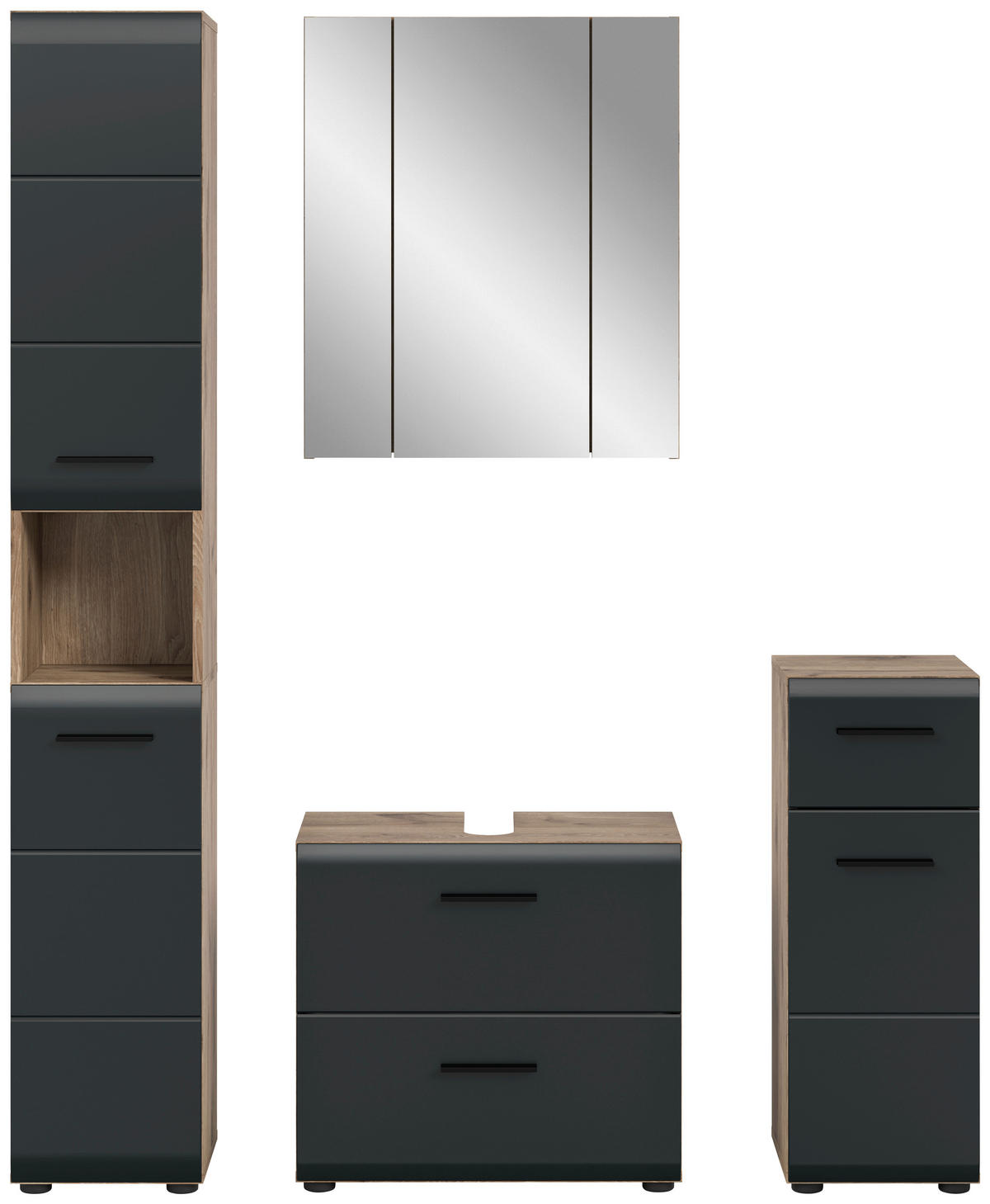 BADEZIMMER 4-teilig  in 120 cm  - Eiche dunkel/Schwarz, Basics, Holzwerkstoff/Kunststoff (120cm) - MID.YOU