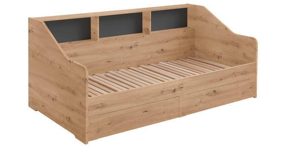 AUSZIEHBETT 90-180/200 cm  in Dunkelgrau, Eiche Artisan  - Dunkelgrau/Buchefarben, KONVENTIONELL, Holzwerkstoff (90-180/200cm) - Carryhome