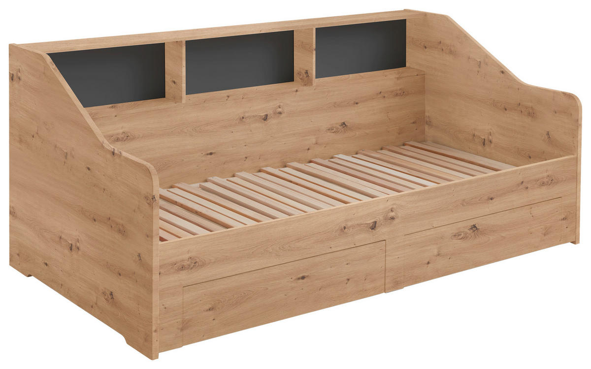 AUSZIEHBETT 90-180/200 cm  in Dunkelgrau, Eiche Artisan  - Dunkelgrau/Buchefarben, KONVENTIONELL, Holzwerkstoff (90-180/200cm) - Carryhome