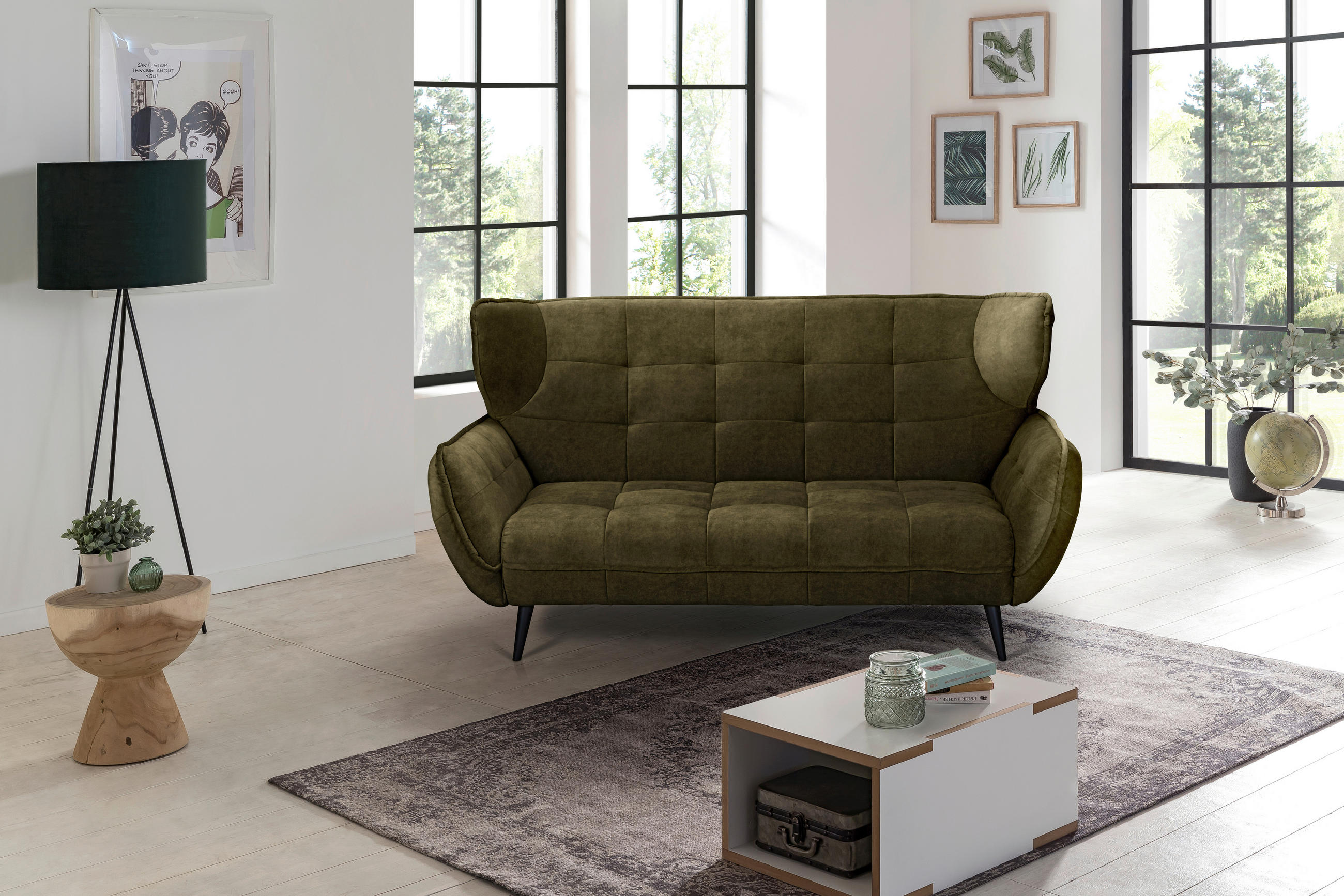 2-SITZER-SOFA Mikrofaser Olivgrün  - Schwarz/Olivgrün, MODERN, Textil/Metall (191/105/98cm) - MID.YOU