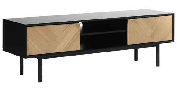 LOWBOARD Schwarz, Eichefarben  160/50/43 cm  - Eichefarben/Goldfarben, Design, Holzwerkstoff/Metall (160/50/43cm) - Novel