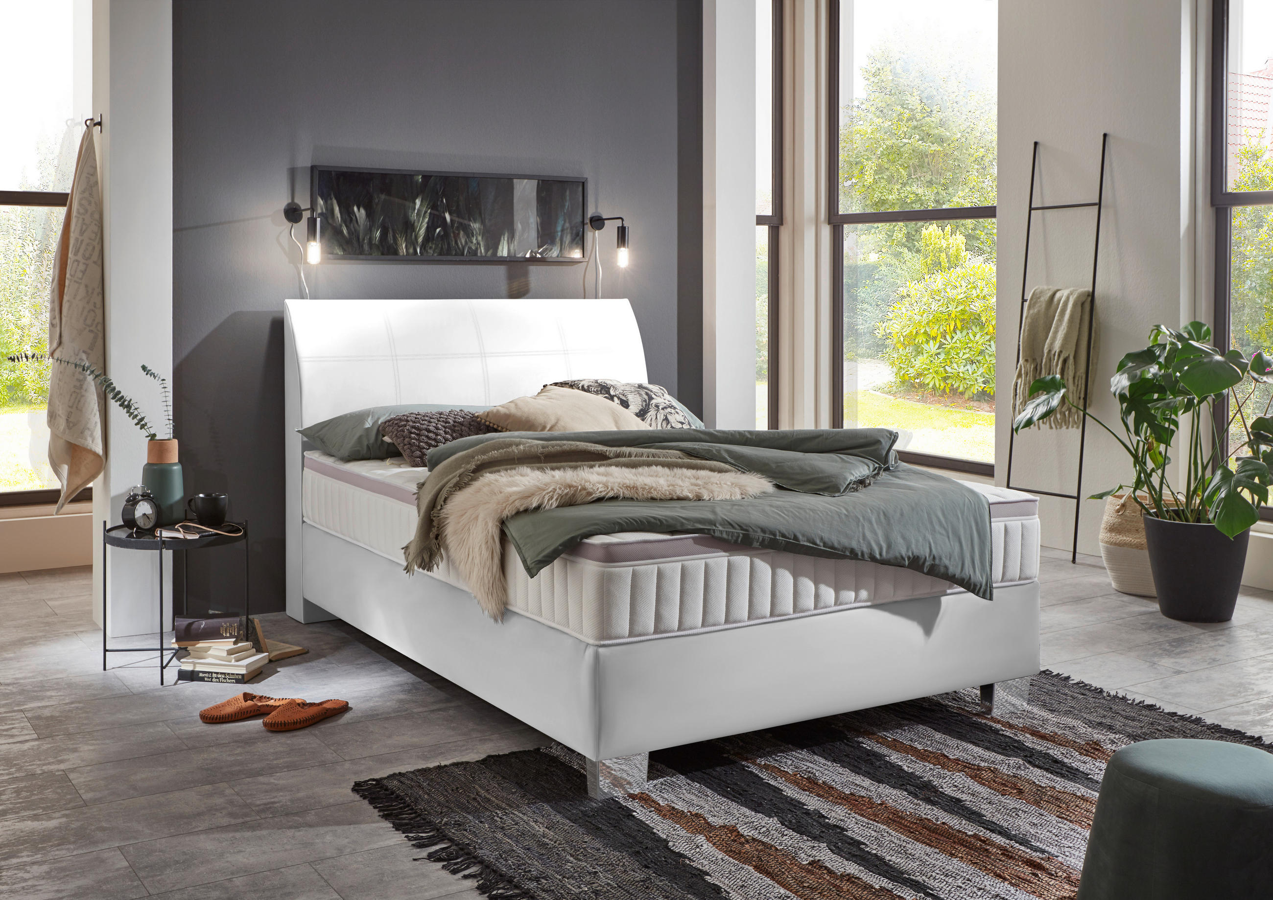 BOXSPRINGBETT 120/200 cm  in Weiß  - Chromfarben/Weiß, KONVENTIONELL, Kunststoff/Textil (120/200cm) - Hom`in