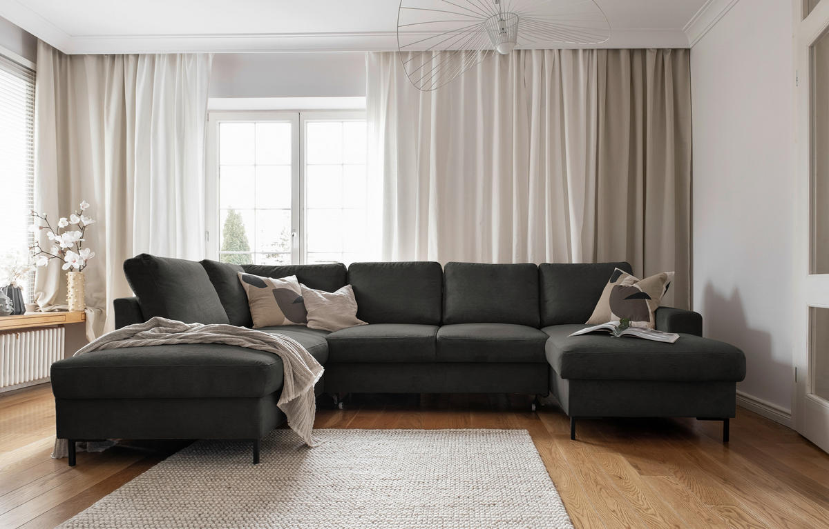 WOHNLANDSCHAFT in Cord Grau  - Schwarz/Grau, Design, Textil/Metall (197/303/148cm) - MID.YOU