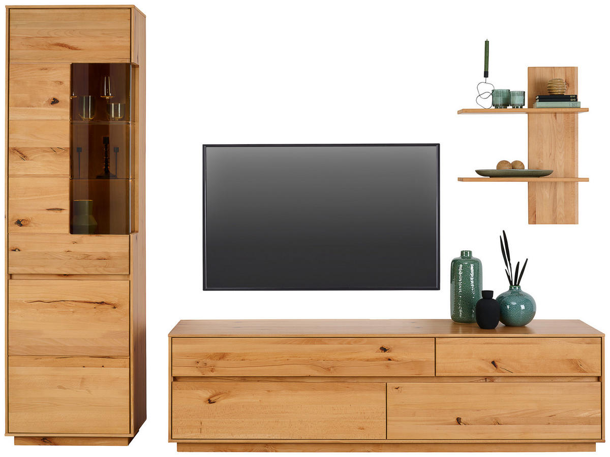 WOHNWAND  in Kernbuche  267/205/50 cm  - Kernbuche, Natur, Glas/Holz (267/205/50cm) - Cantus