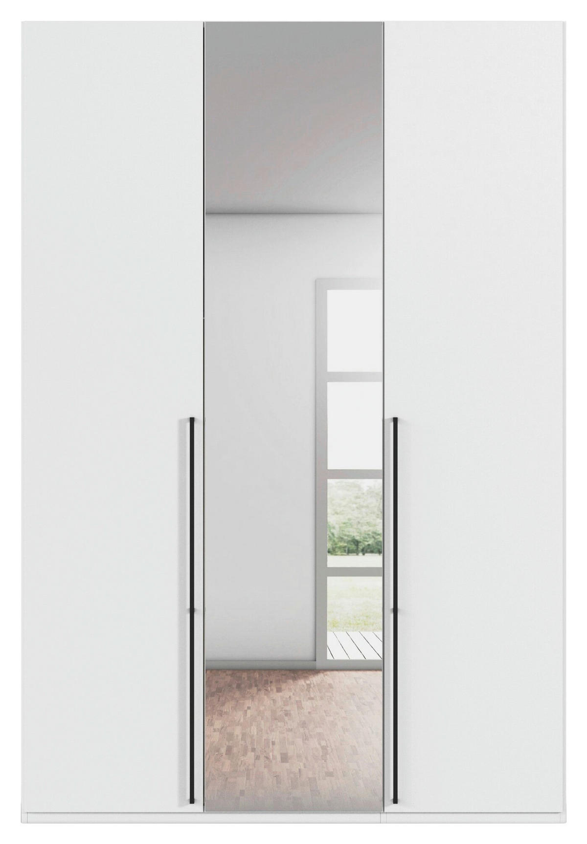DREHTÜRENSCHRANK 151/235/61 cm,  in Weiß, 3-türig  - Chromfarben/Schwarz, Basics, Glas/Holzwerkstoff (151/235/61cm) - Novel