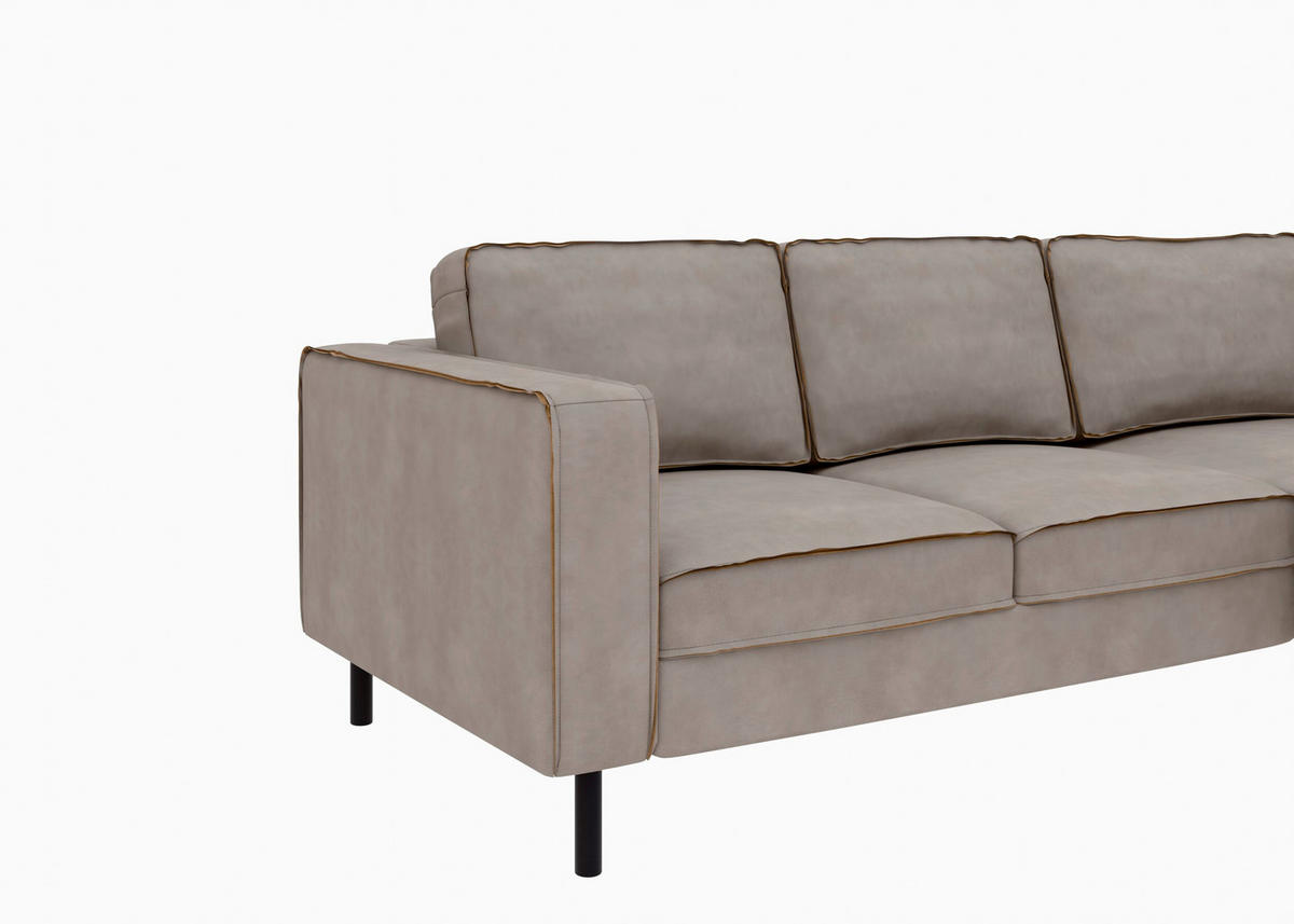 ECKSOFA Lederlook, Mikrofaser Echtleder Hellgrau  - Hellgrau/Schwarz, Modern, Leder/Textil (232/161cm) - Trendmanufaktur