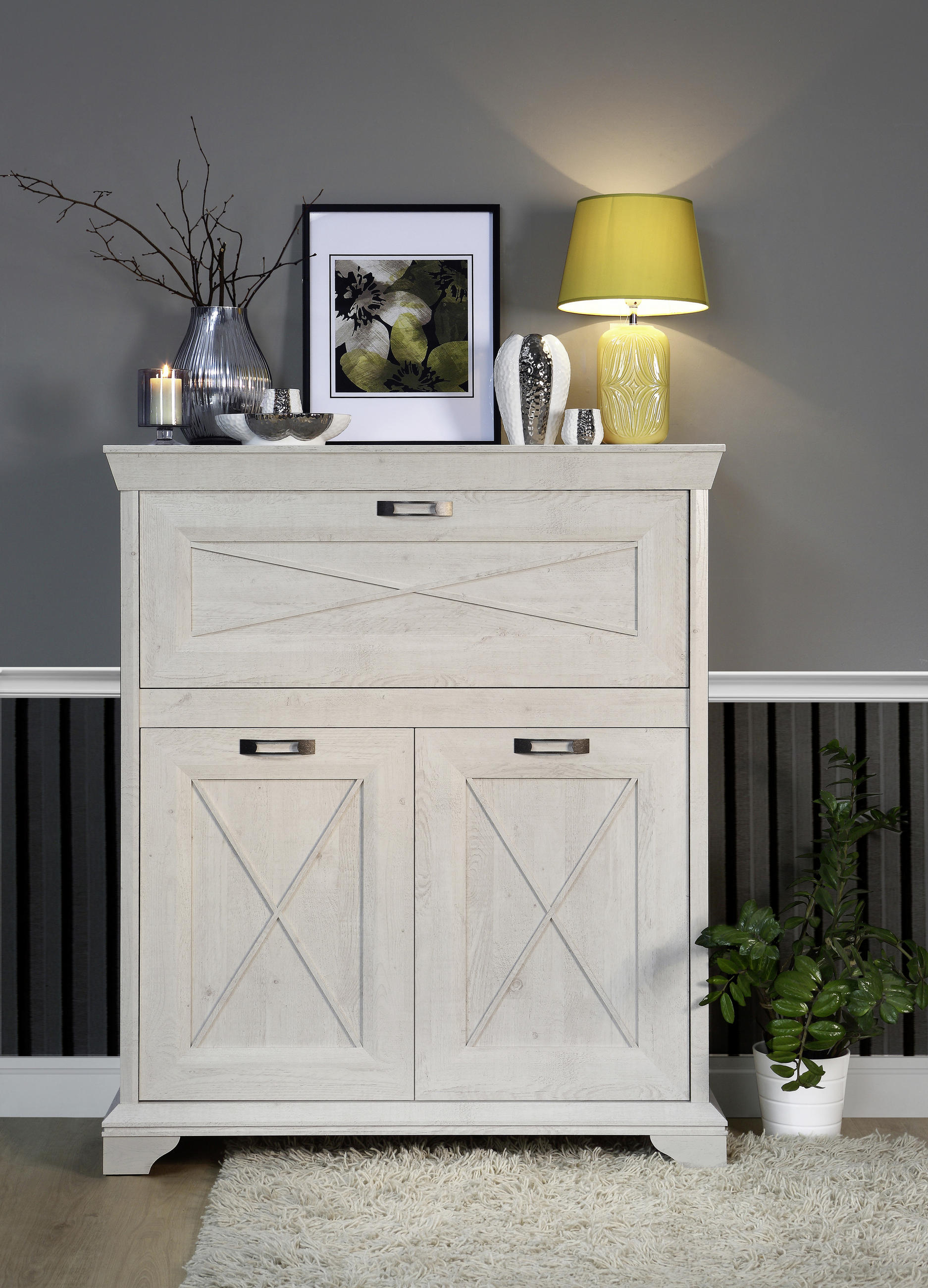 HIGHBOARD in 123/143,3/48,2 cm - Silberfarben/Weiß, ROMANTIK / LANDHAUS, Holzwerkstoff/Kunststoff (123/143,3/48,2cm) - MID.YOU