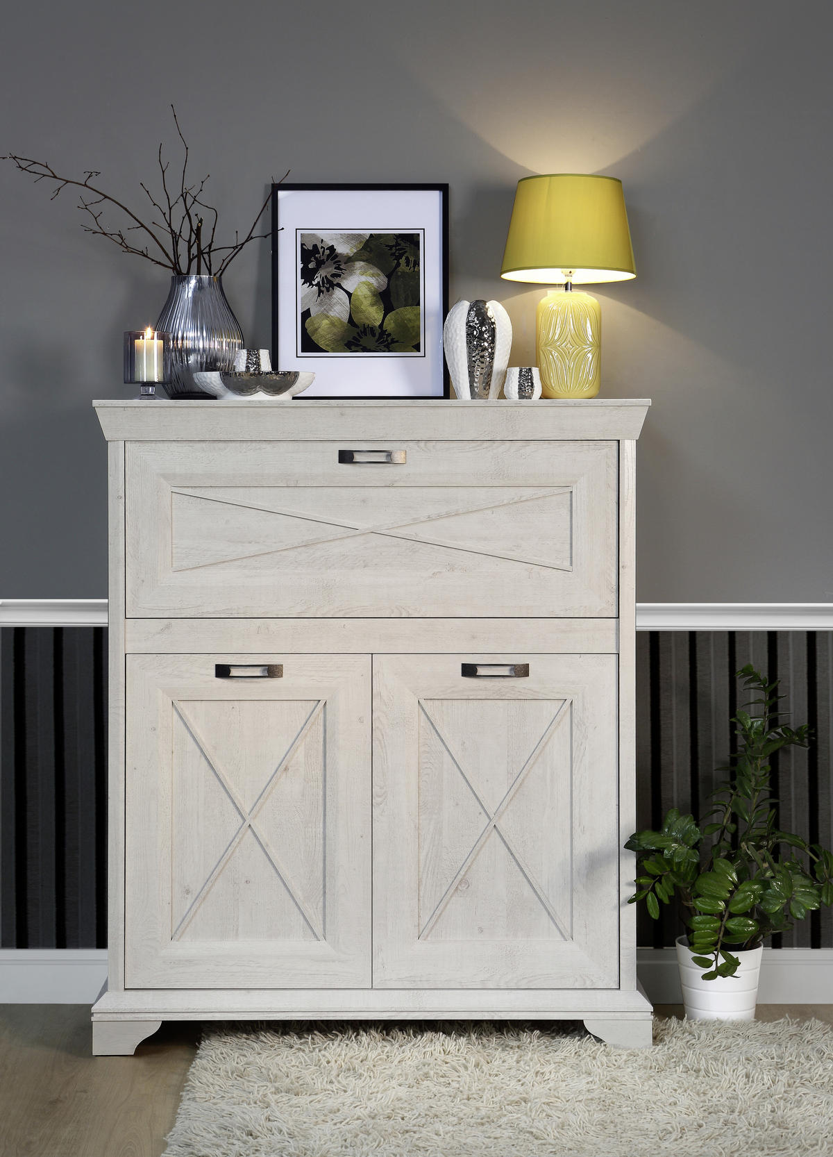 HIGHBOARD  in 123/143,3/48,2 cm  - Silberfarben/Weiß, ROMANTIK / LANDHAUS, Holzwerkstoff/Kunststoff (123/143,3/48,2cm) - MID.YOU