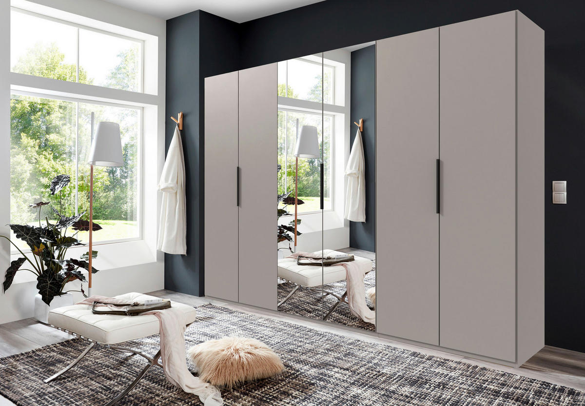 DREHTÜRENSCHRANK 300/236/58 cm,  in Sahara, 6-türig  - Schwarz/Sahara, MODERN, Glas/Holzwerkstoff (300/236/58cm) - MID.YOU